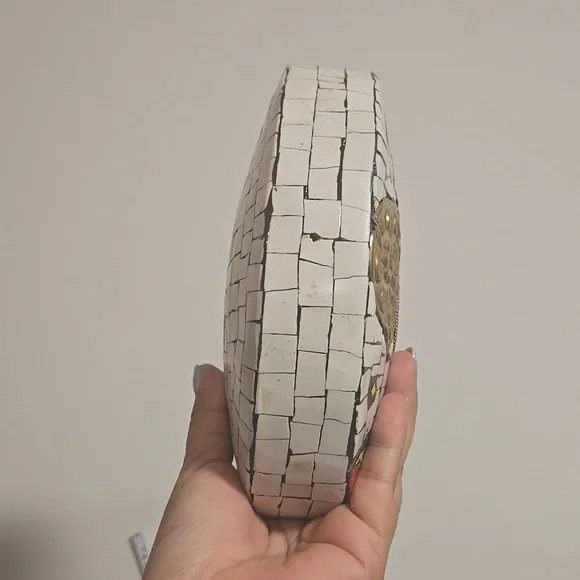 NWOT Ramla Mosaic Handmade Bag white with gold tones, colorful w/ crossbody stra - Picture 4 of 6